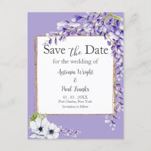 Wisteria Blooms Wedding Save the Date Postkarte