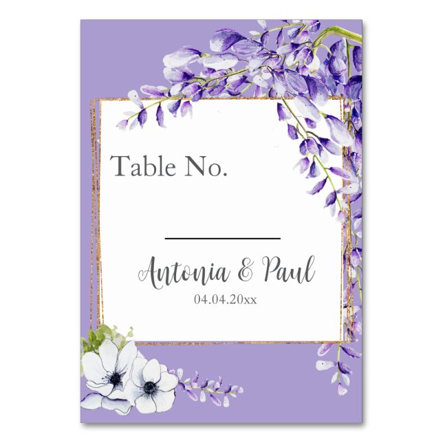 Wisteria Blooms Wedding Tischnummer (Vorderseite)
