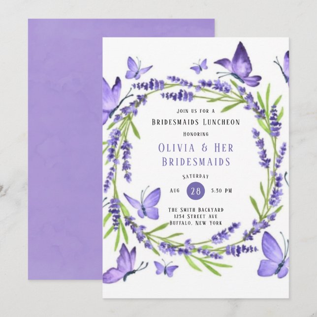 Wisteria & Butterflies Bridesmaids Luncheon Einladung (Vorne/Hinten)