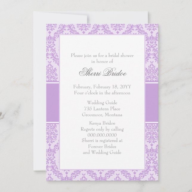Wisteria Damask Bridal Dusche Einladung (Vorderseite)