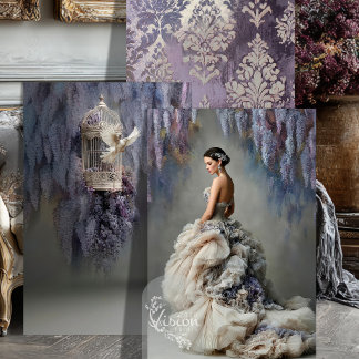 Wisteria Dove Lavender Vogelkäfig Ballkleid Damast Geschenkpapier Set