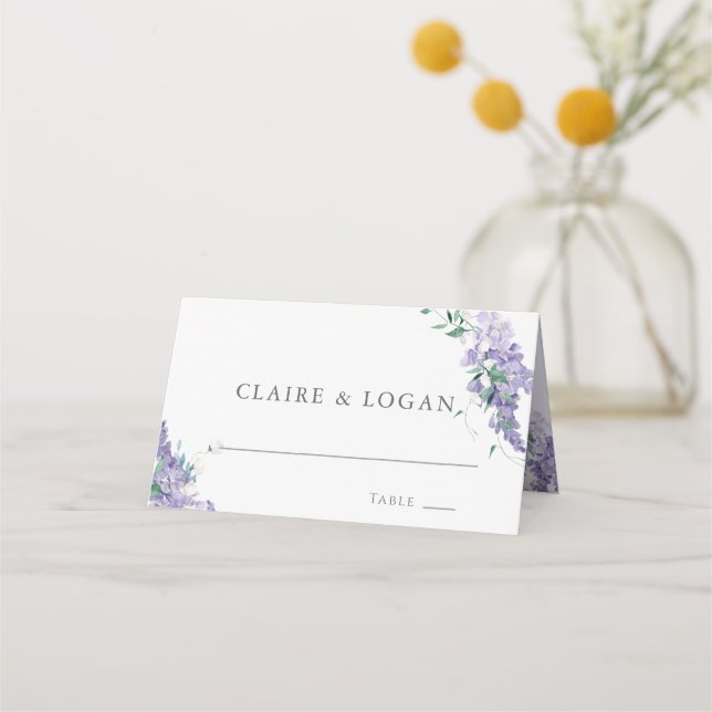 Wisteria Dusty Lila Watercolor Wedding Platzkarte (Vorderseite)