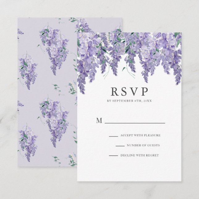 Wisteria Dusty Lila Watercolor Wedding RSVP Card (Vorne/Hinten)