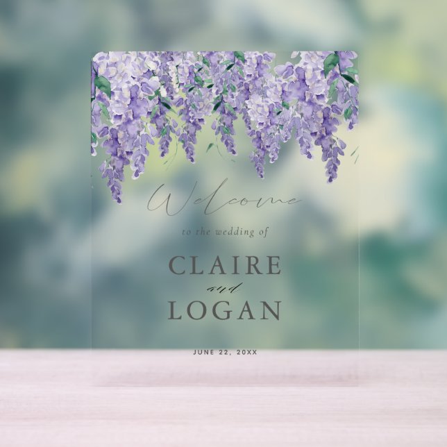 Wisteria Dusty Purple Aquarelle Mariage Bienvenue (Neutre)