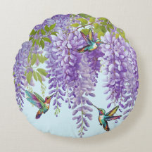 Wisteria Et Hummingbirds Coussin Rond