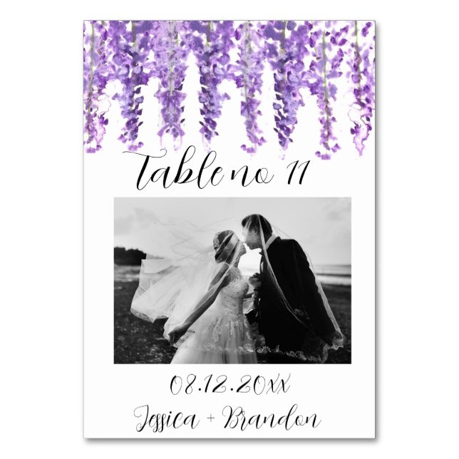 Wisteria Floral Foto Elegante Tischnummer (Vorderseite)