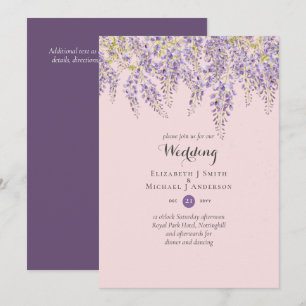 Wisteria Floral Garden Lavender Wedding Dusty Pink Einladung