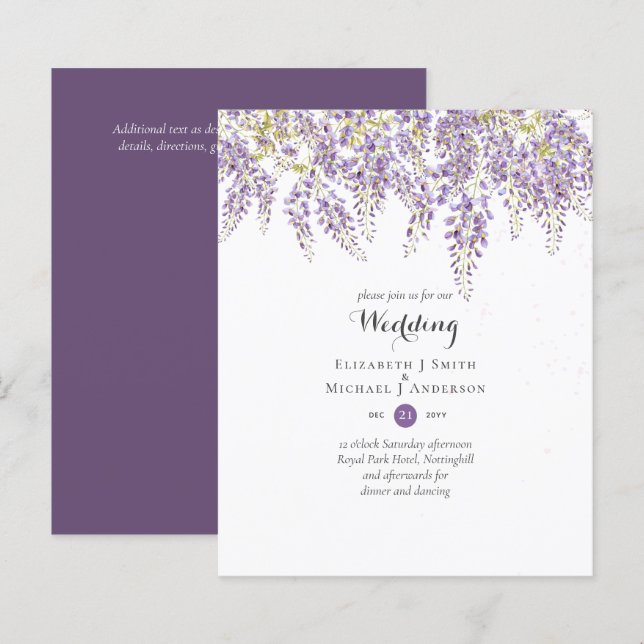 Wisteria Floral Garden Lavender Wedding Lila (Vorne/Hinten)