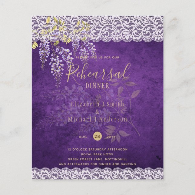 Wisteria Floral Lace PROBE Diner INVITE (Vorderseite)