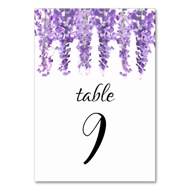 Wisteria Floral Lila Elegante Blume Hochzeit Tischnummer (Vorderseite)