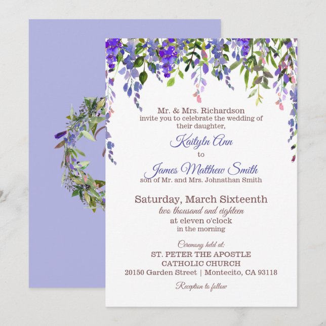 Wisteria Floral Modern Wedding Einladung (Vorne/Hinten)
