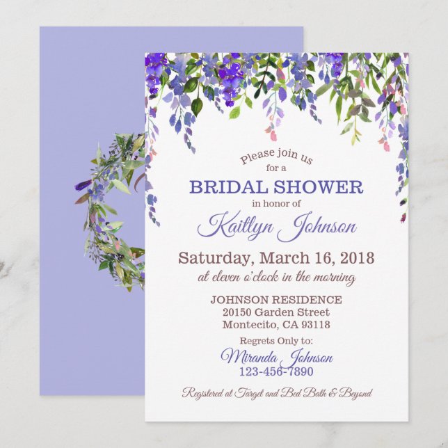 Wisteria Floral Modern Wedding Einladung (Vorne/Hinten)