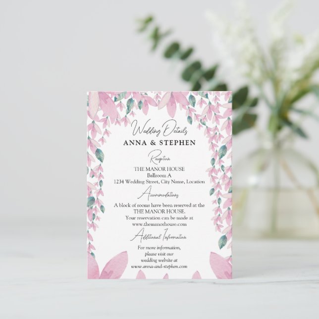 Wisteria Floral Wedding Details Begleitkarte (Stehend Vorderseite)