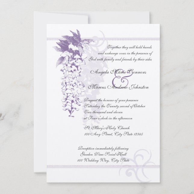 Wisteria Floral Wedding Einladung (Vorderseite)