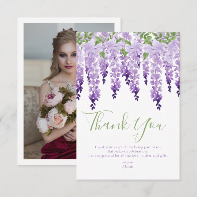 Wisteria Foto | Bat Mitzvah Dankeskarte (Vorne/Hinten)