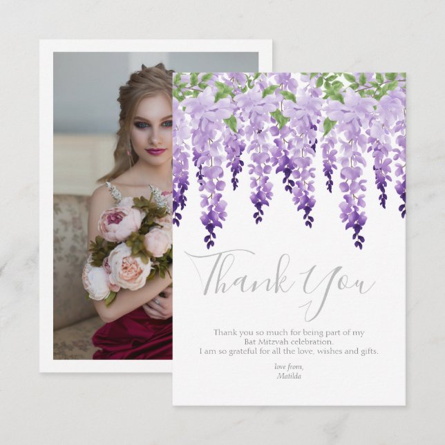 Wisteria Foto | Bat Mitzvah Dankeskarte (Vorne/Hinten)