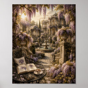 Wisteria Fountain Estate Vintage Botanical Poster