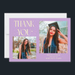 Wisteria Graduate Thank You 2-Photo  Ankündigung<br><div class="desc">Modern and whimsical graduation announcement photo card featuring 2 photos on the front and 1 on the back. The text says "THANK YOU" with twinkling stars. Add the graduate's name,  information,  and message to personalize this card. Wisteria and lemon yellow.</div>