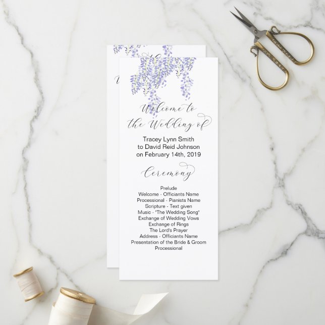 Wisteria-Hochzeitsprogramm Programm (Vorderseite/Rückseite Beispiel)