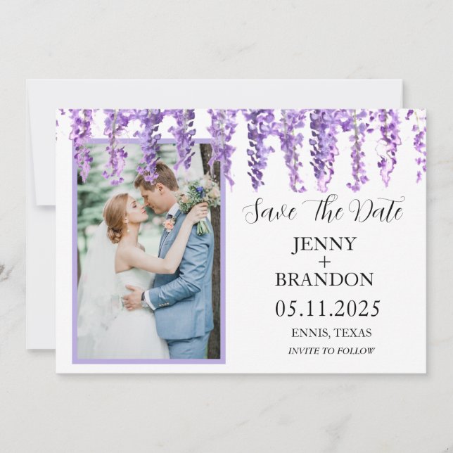 Wisteria Lavender Lila florales Foto Save The Date (Vorderseite)