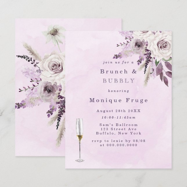 Wisteria Lavender Rose Brunch & Bubbly lädt ein Einladung (Vorne/Hinten)
