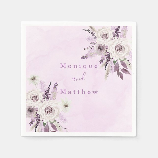 Wisteria Lavender White Rose Chic Rose Hochzeit Serviette (Vorderseite)