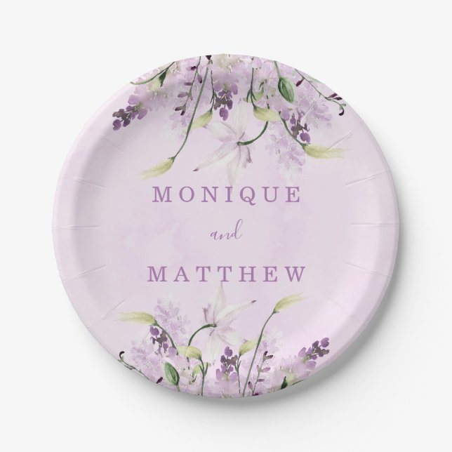 Wisteria Lavender White Rose Chic Wedding Pappteller (Vorderseite)