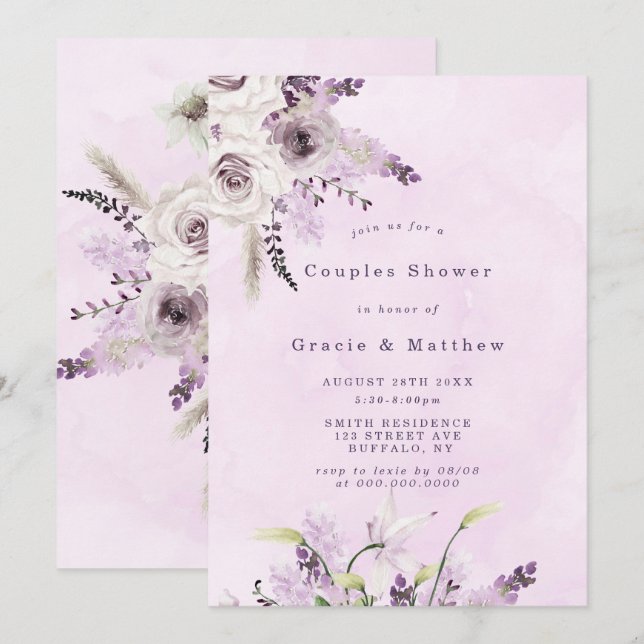 Wisteria Lavender White Rose Couples Dusche einlad (Vorne/Hinten)