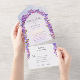 Wisteria Lila Arch Wedding RSVP Menüoptionen All In One Einladung