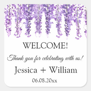 Wisteria Lila Blumen Braut und Bräutigam Hochzeit Quadratischer Aufkleber