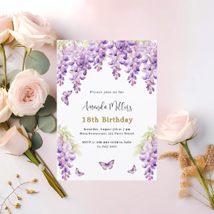 Wisteria lila Blumen Schmetterlinge Geburtstag Einladung