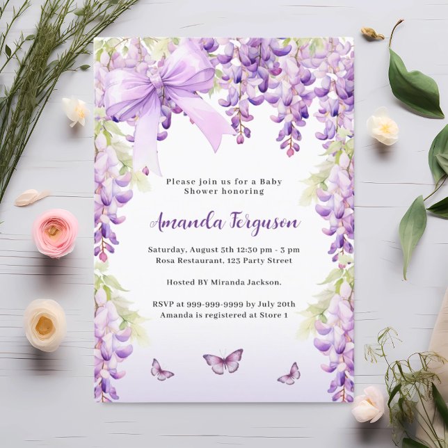 Wisteria lila Blumen Schmetterlingsbogen Babydusch Einladung (Von Creator hochgeladen)