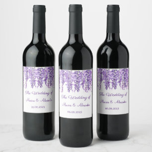Wisteria Lila Floral Watercolor Wedding Party Weinetikett