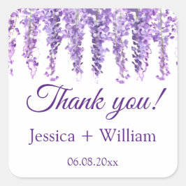 Wisteria Lila Floral Wedding Vielen Dank Quadratischer Aufkleber