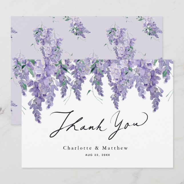 Wisteria Lila Watercolor Wedding Dankeskarte (Vorne/Hinten)