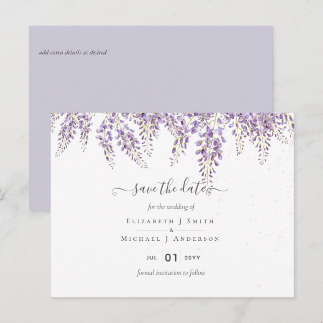 Wisteria Lila Wedding Rett Dates Postcard Postkarte (Vorne/Hinten)