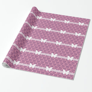Wisteria Mattiert Orchid Damask mit Schmetterling Geschenkpapier