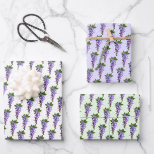 Wisteria Patterns Lila-grüner weißer Hintergrund Geschenkpapier Set