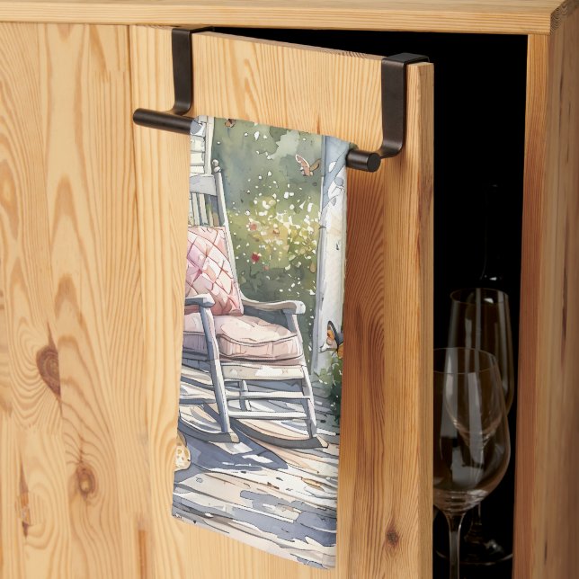 Wisteria Porch Rocking Chair Szene Geschirrtuch (Drittel gefaltet)