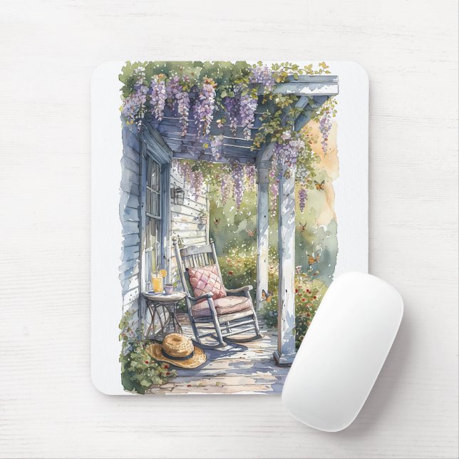 Wisteria Porch Rocking Chair Szene Mousepad (Mit Mouse)