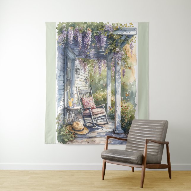 Wisteria Porch Rocking Chair Szene Wandteppich (Beispiel)