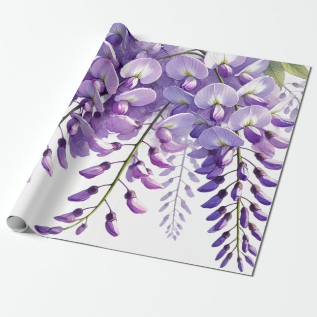 Wisteria Purple Blumen Wildblumen Aquarell Geschenkpapier (Ungerollt)