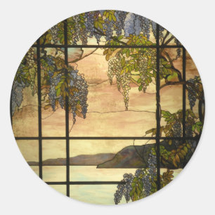 Wisteria-Reben in Buntglas Runder Aufkleber
