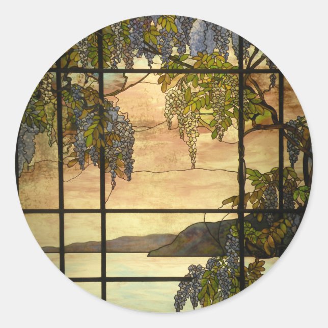 Wisteria-Reben in Buntglas Runder Aufkleber (Vorderseite)