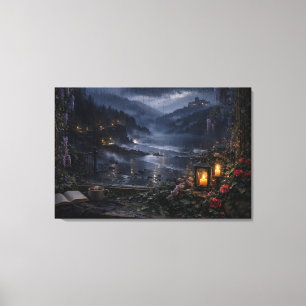 Wisteria Rose Lake Schloss Wrapped Canvas Leinwanddruck