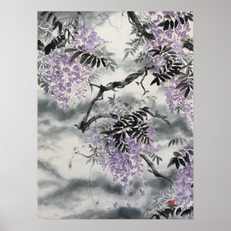 Wisteria Sumi e print Poster