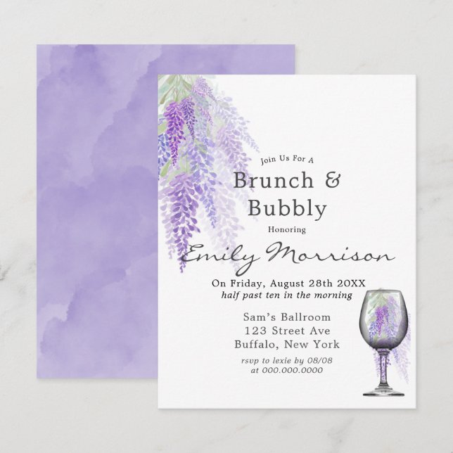 Wisteria Vin Brunch & Bubbly Invitation (Devant / Derrière)