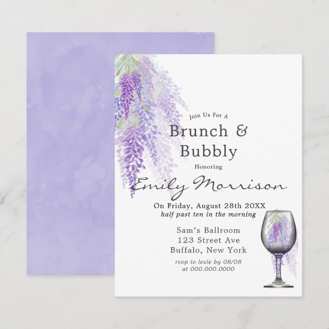 Wisteria Vin Brunch & Bubbly Invitation (Devant / Derrière)