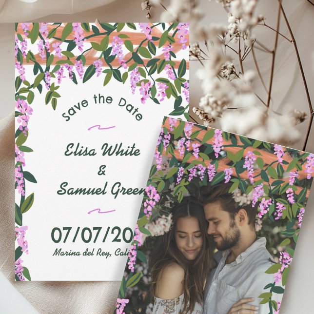 Wisteria Vines Floral Custom Foto Hochzeit Save The Date (Wisteria Vines Floral Custom Photo Wedding Save The Date
Card Digital DOwnload)