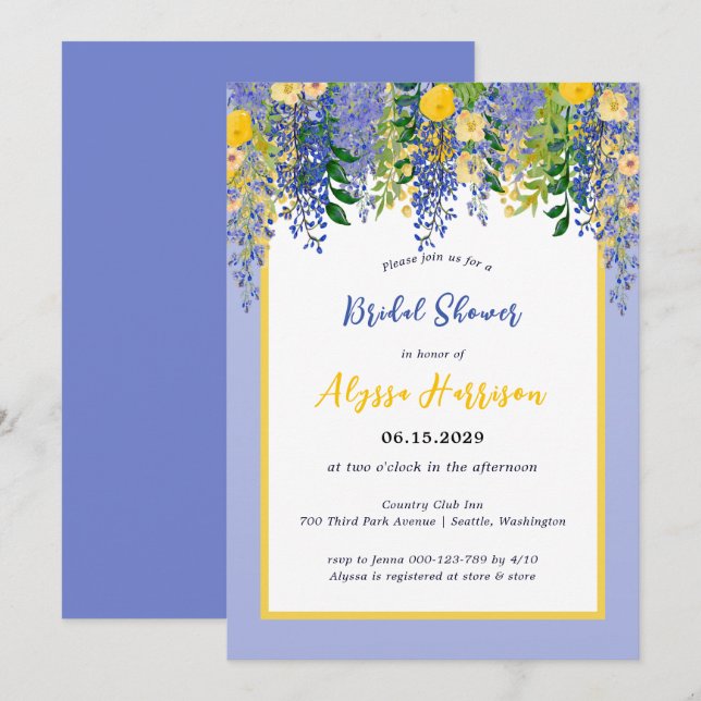 Wisteria Watercolor Brautparty Einladung (Vorne/Hinten)